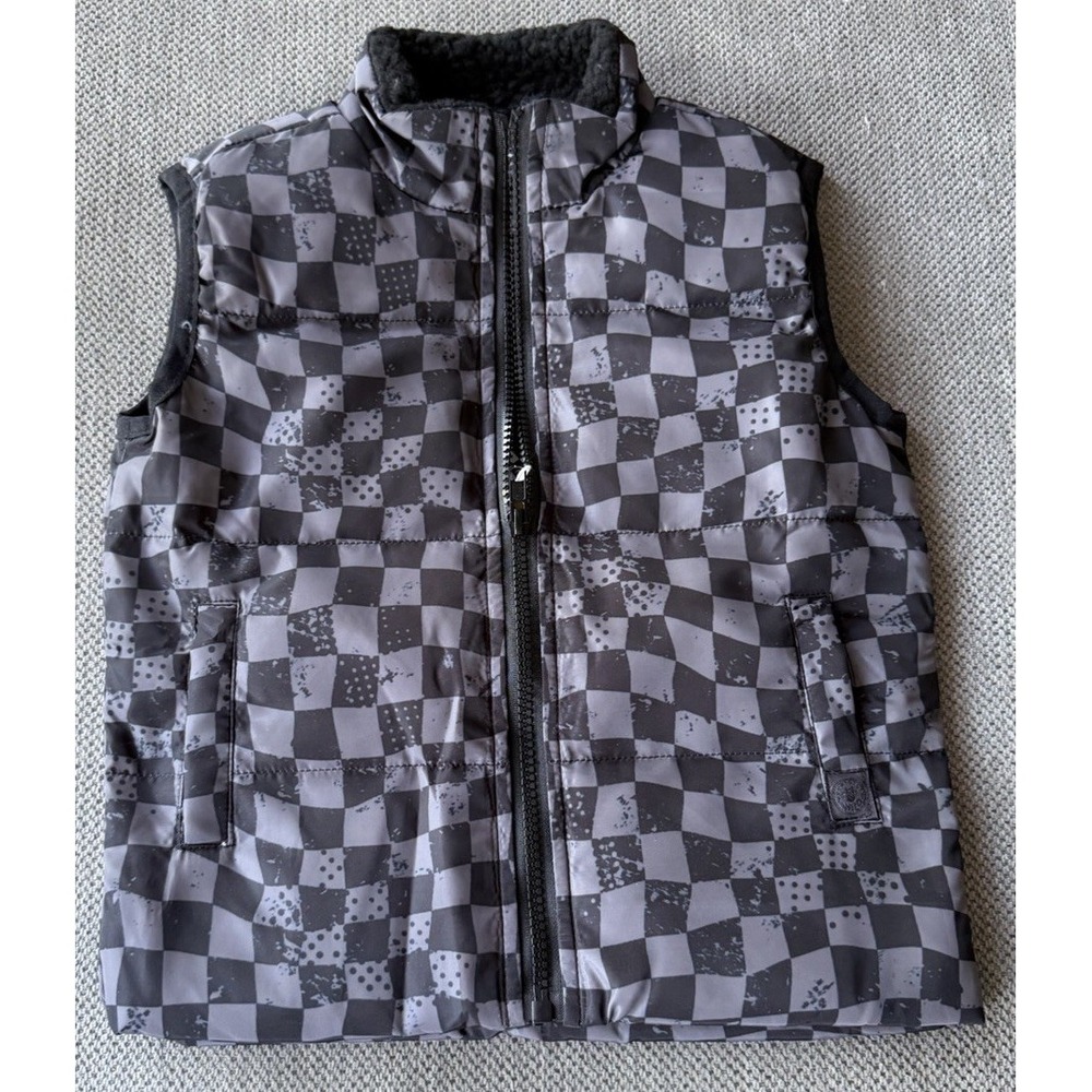 Strictly Wild Puffer Vest 12-18M Checkered Gray Black Duck Down NWT Zip jacket